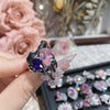 Copper Inlay Heart Shape Flower Bow Knot Artificial Gemstones Open Rings