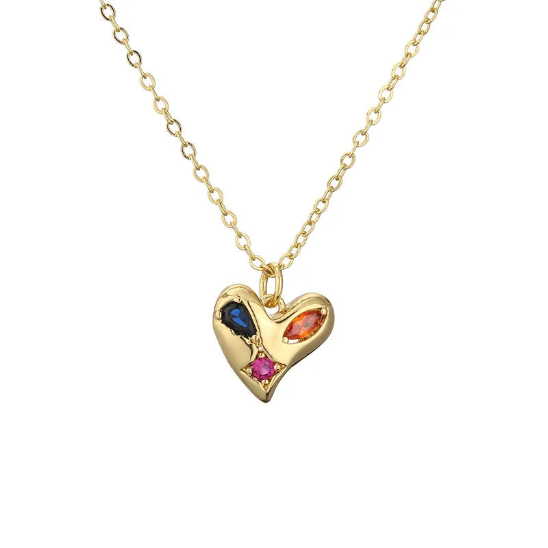 Copper Inlay Heart Shape Rhinestones Pendant Necklace