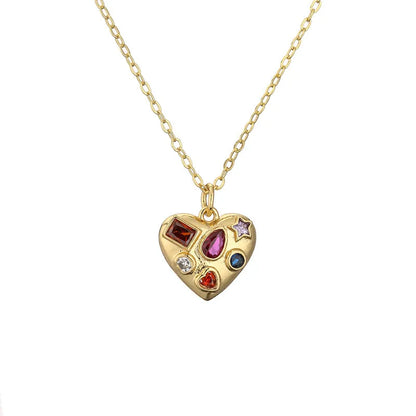 Copper Inlay Heart Shape Rhinestones Pendant Necklace