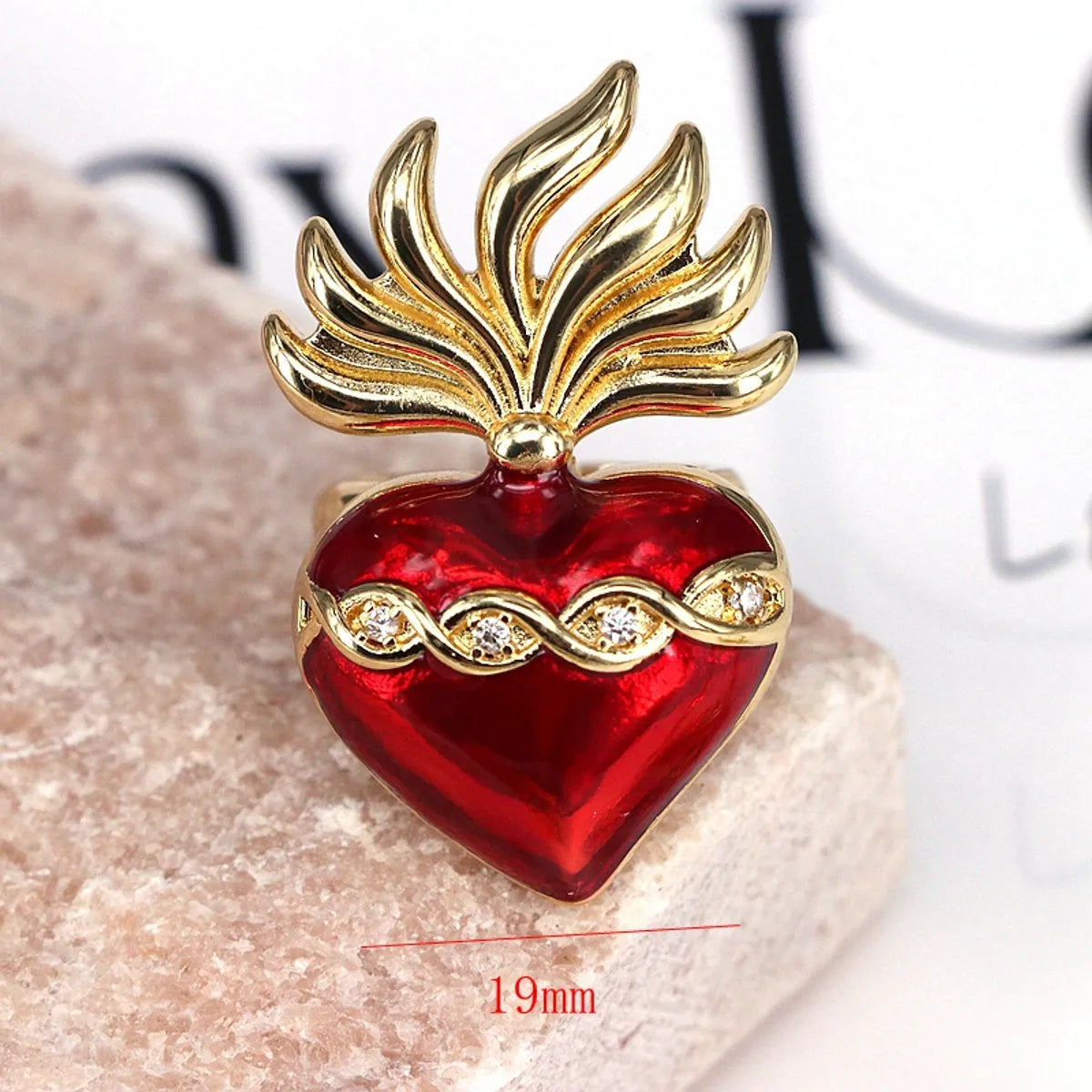 Copper Inlay Heart Shape Wings Zircon Open Rings