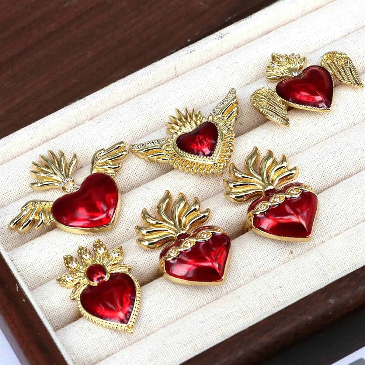 Copper Inlay Heart Shape Wings Zircon Open Rings