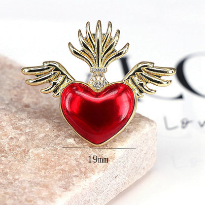 Copper Inlay Heart Shape Wings Zircon Open Rings