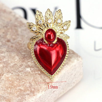 Copper Inlay Heart Shape Wings Zircon Open Rings