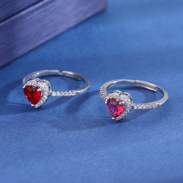 Copper Inlay Heart Shape Zircon Adjustable Ring