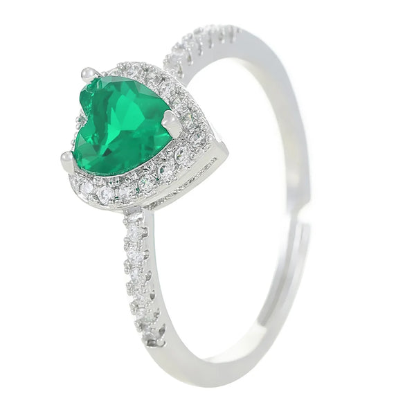 Copper Inlay Heart Shape Zircon Adjustable Ring