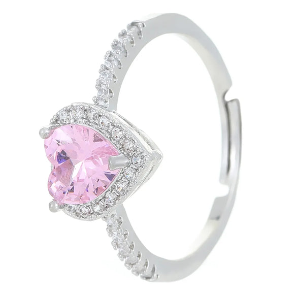 Copper Inlay Heart Shape Zircon Adjustable Ring