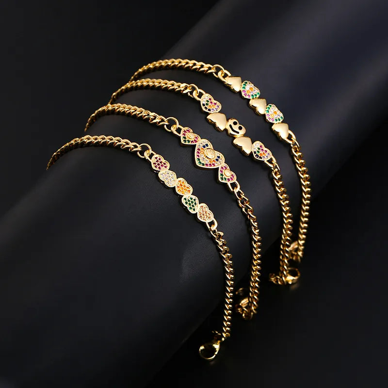 Copper Inlay Heart Shape Zircon Bracelets