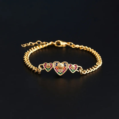 Copper Inlay Heart Shape Zircon Bracelets