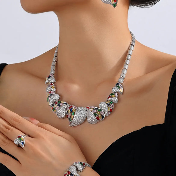 Copper Inlay Heart Shape Zircon Jewelry Set