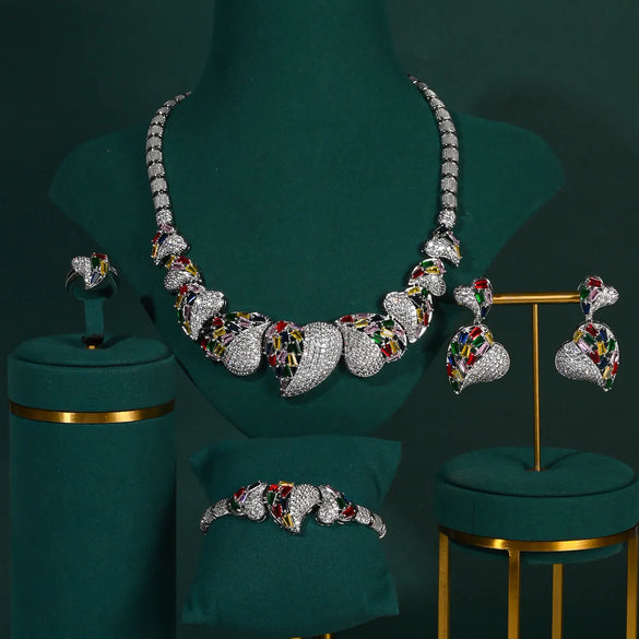 Copper Inlay Heart Shape Zircon Jewelry Set