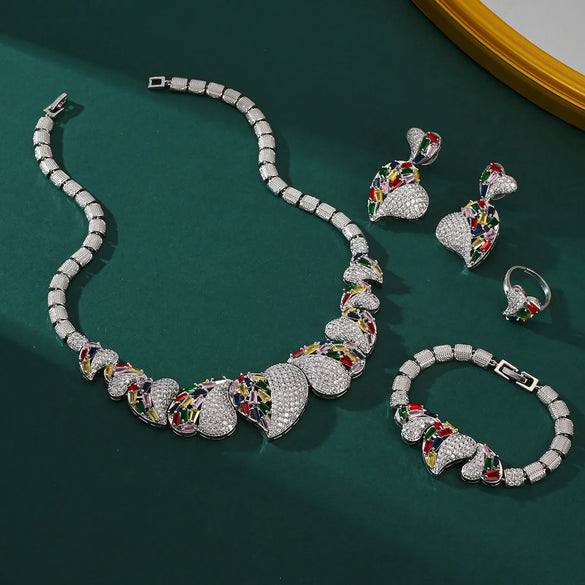 Copper Inlay Heart Shape Zircon Jewelry Set