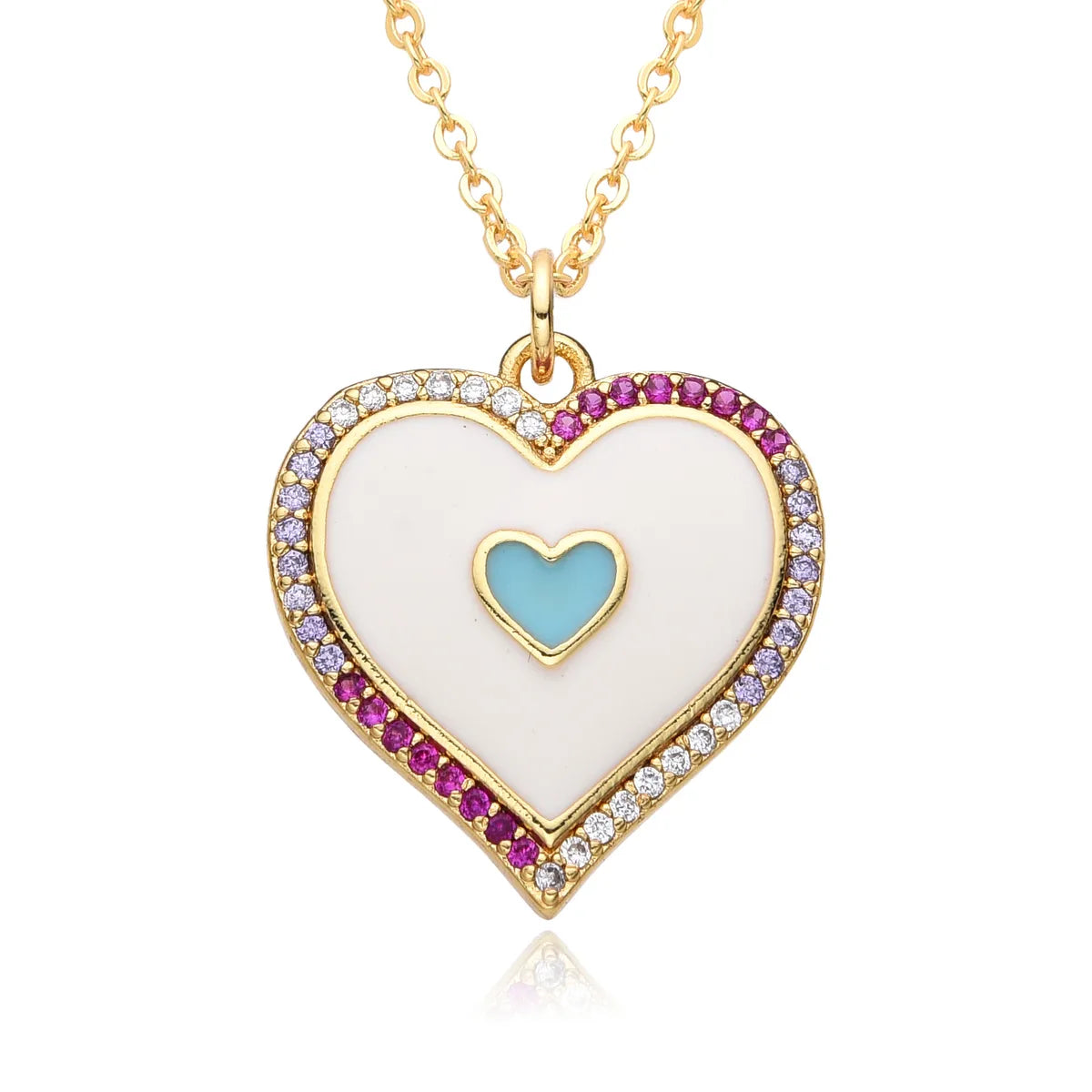 Copper Inlay Heart Shape Zircon Pendant Necklace