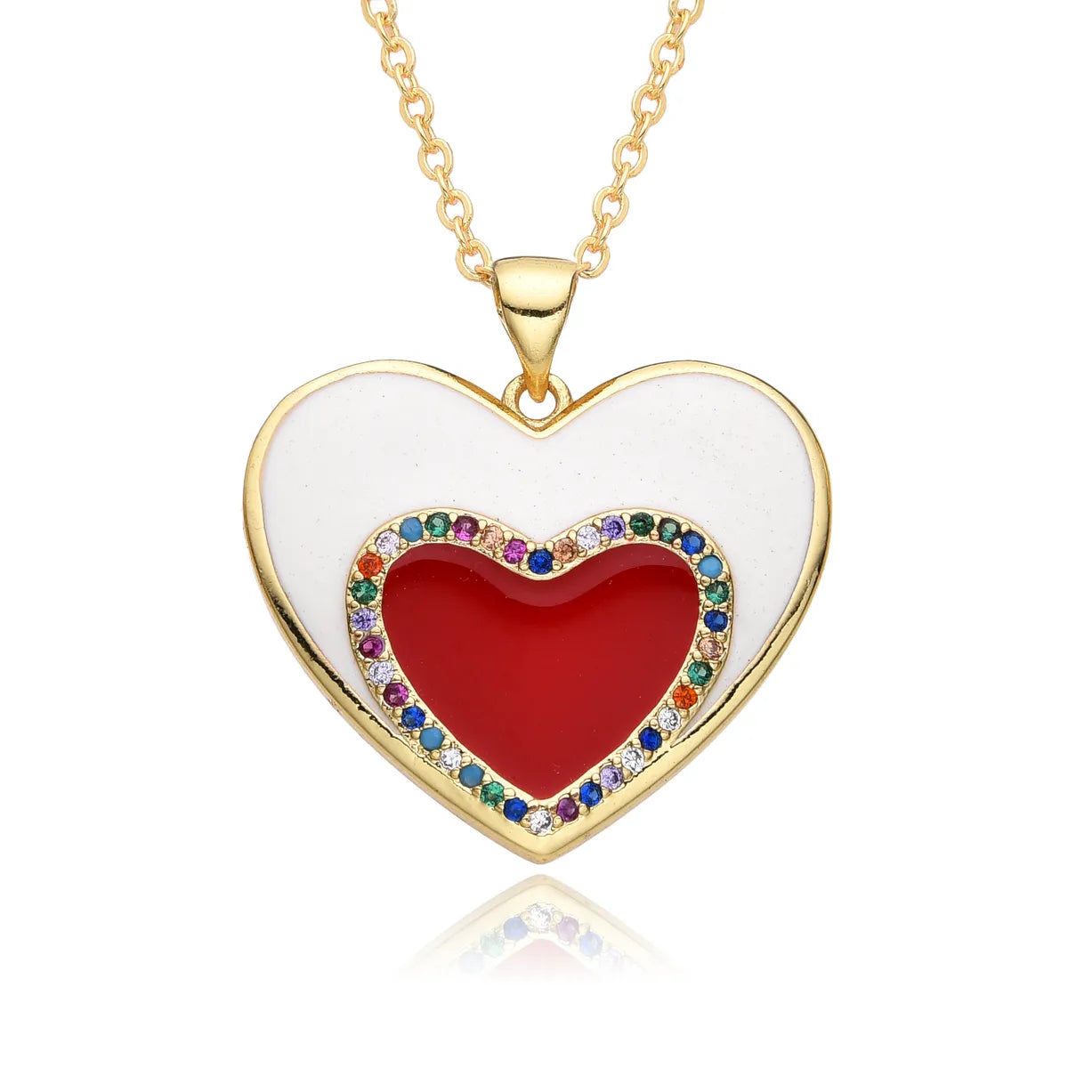 Copper Inlay Heart Shape Zircon Pendant Necklace