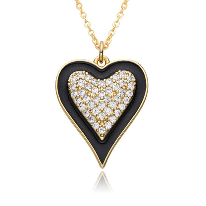 Copper Inlay Heart Shape Zircon Pendant Necklace