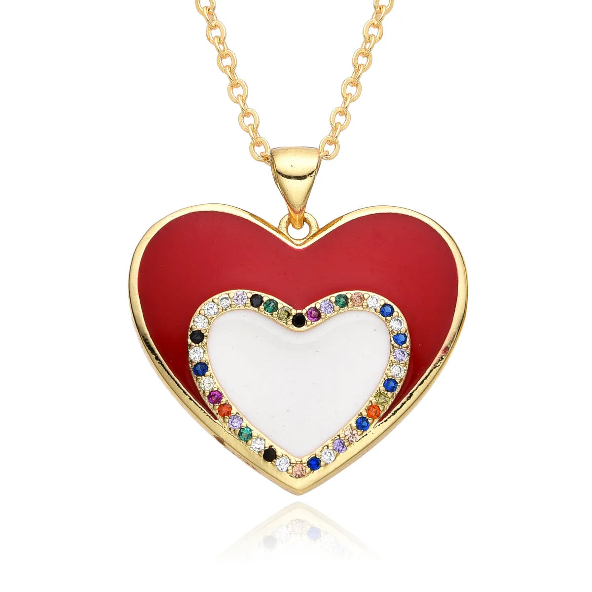 Copper Inlay Heart Shape Zircon Pendant Necklace