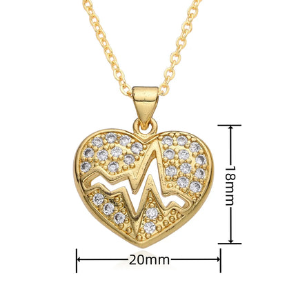 Copper Inlay Heart Shape Zircon Pendant Necklace