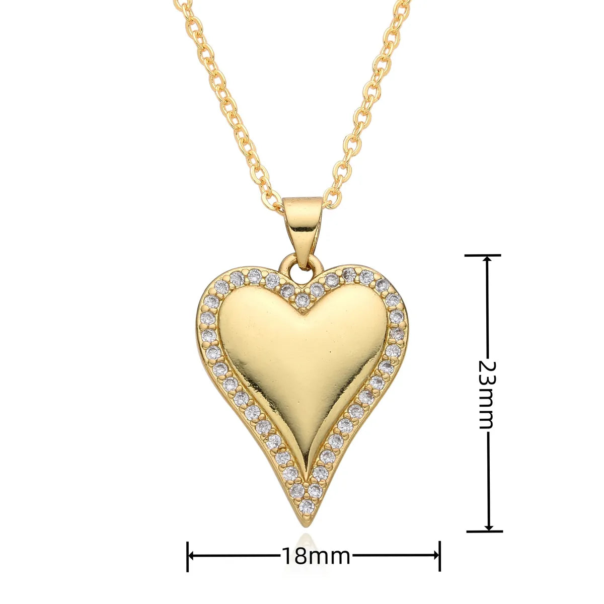 Copper Inlay Heart Shape Zircon Pendant Necklace