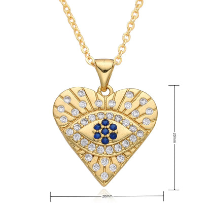 Copper Inlay Heart Shape Zircon Pendant Necklace