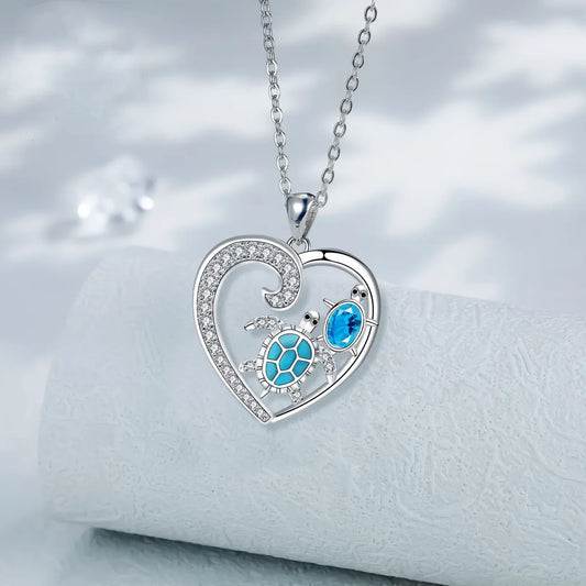 Copper Inlay Heart Shape Zircon Pendant Necklace