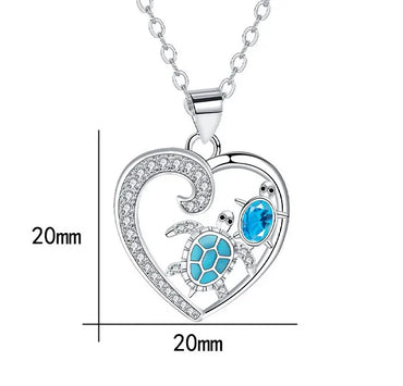 Copper Inlay Heart Shape Zircon Pendant Necklace