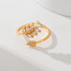 Copper Inlay Leaves Flower Zircon Open Rings