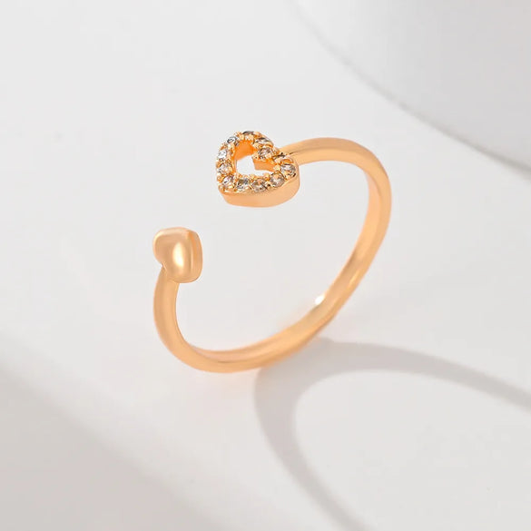 Copper Inlay Leaves Flower Zircon Open Rings