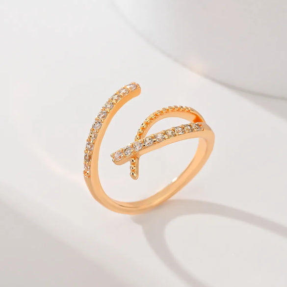 Copper Inlay Leaves Flower Zircon Open Rings