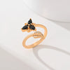 Copper Inlay Leaves Flower Zircon Open Rings
