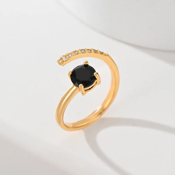 Copper Inlay Leaves Flower Zircon Open Rings