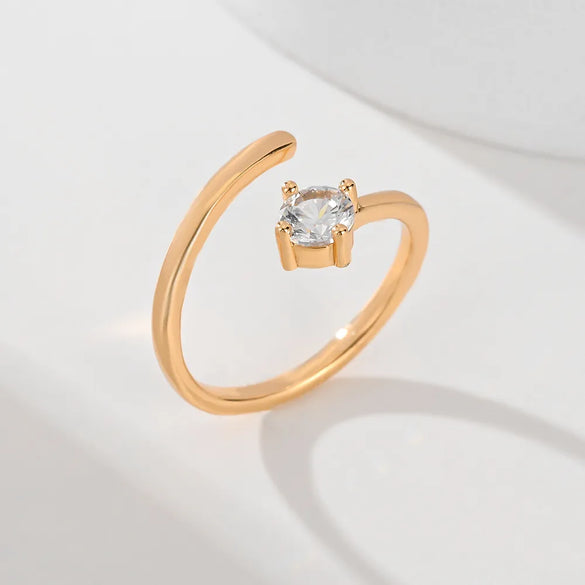 Copper Inlay Leaves Flower Zircon Open Rings