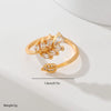 Copper Inlay Leaves Flower Zircon Open Rings