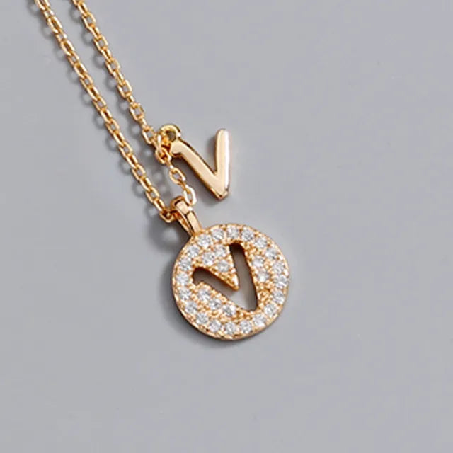 Copper Inlay Letter Rhinestones Pendant Necklace