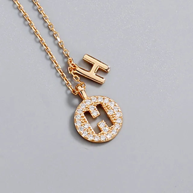 Copper Inlay Letter Rhinestones Pendant Necklace