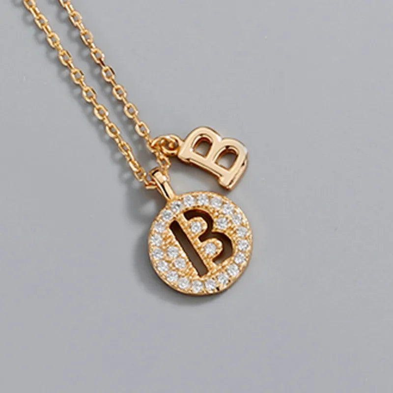 Copper Inlay Letter Rhinestones Pendant Necklace