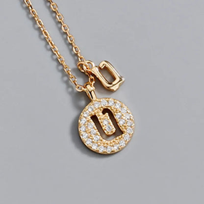 Copper Inlay Letter Rhinestones Pendant Necklace