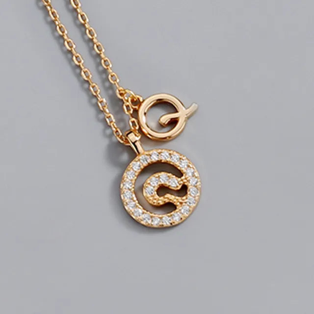 Copper Inlay Letter Rhinestones Pendant Necklace