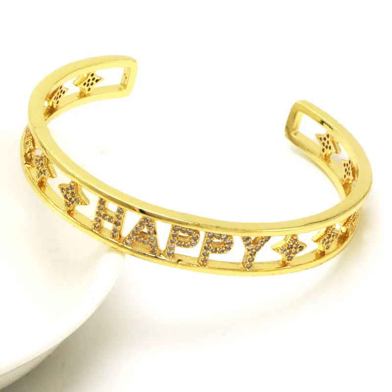 Copper Inlay Letter Star Smiley Face Artificial Gemstones Bangle