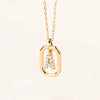 Copper Inlay Letter Zircon Pendant Necklace