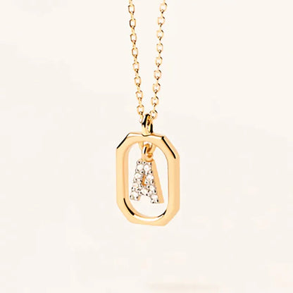 Copper Inlay Letter Zircon Pendant Necklace