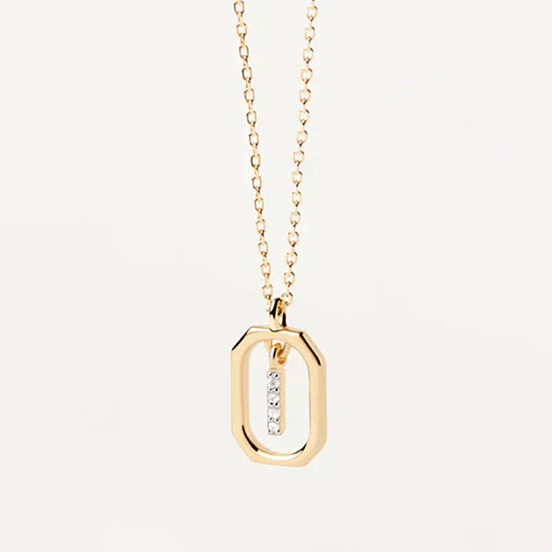 Copper Inlay Letter Zircon Pendant Necklace