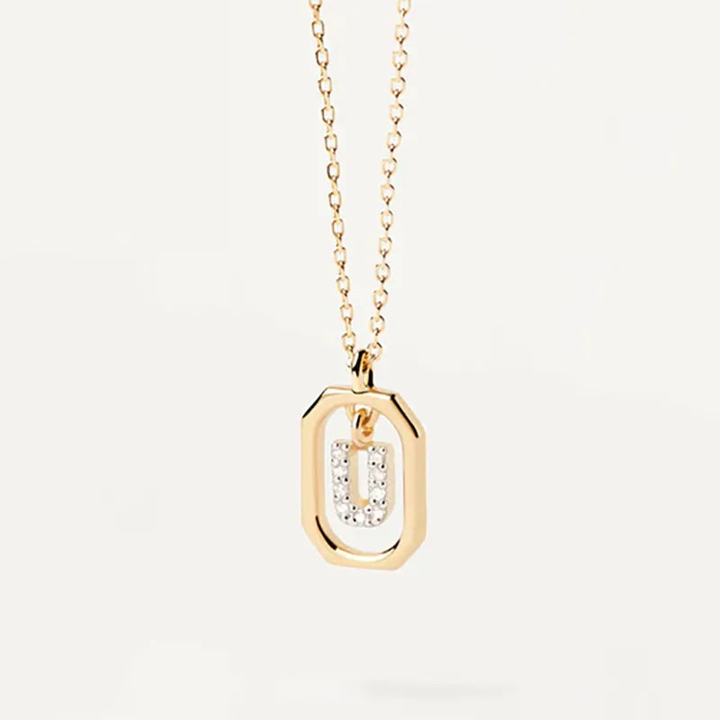 Copper Inlay Letter Zircon Pendant Necklace