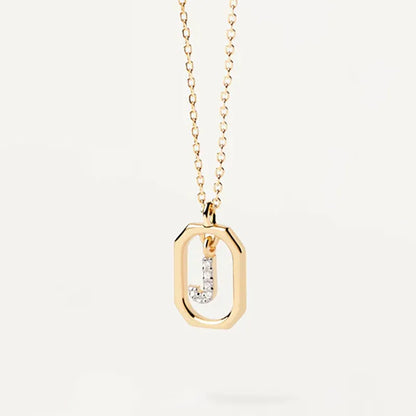 Copper Inlay Letter Zircon Pendant Necklace