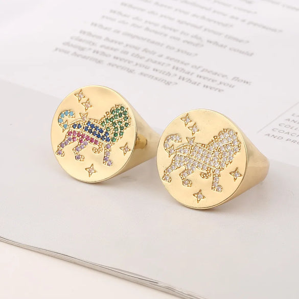 Copper Inlay Lion Zircon Open Rings