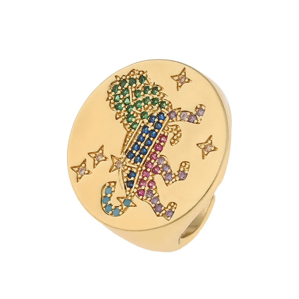 Copper Inlay Lion Zircon Open Rings