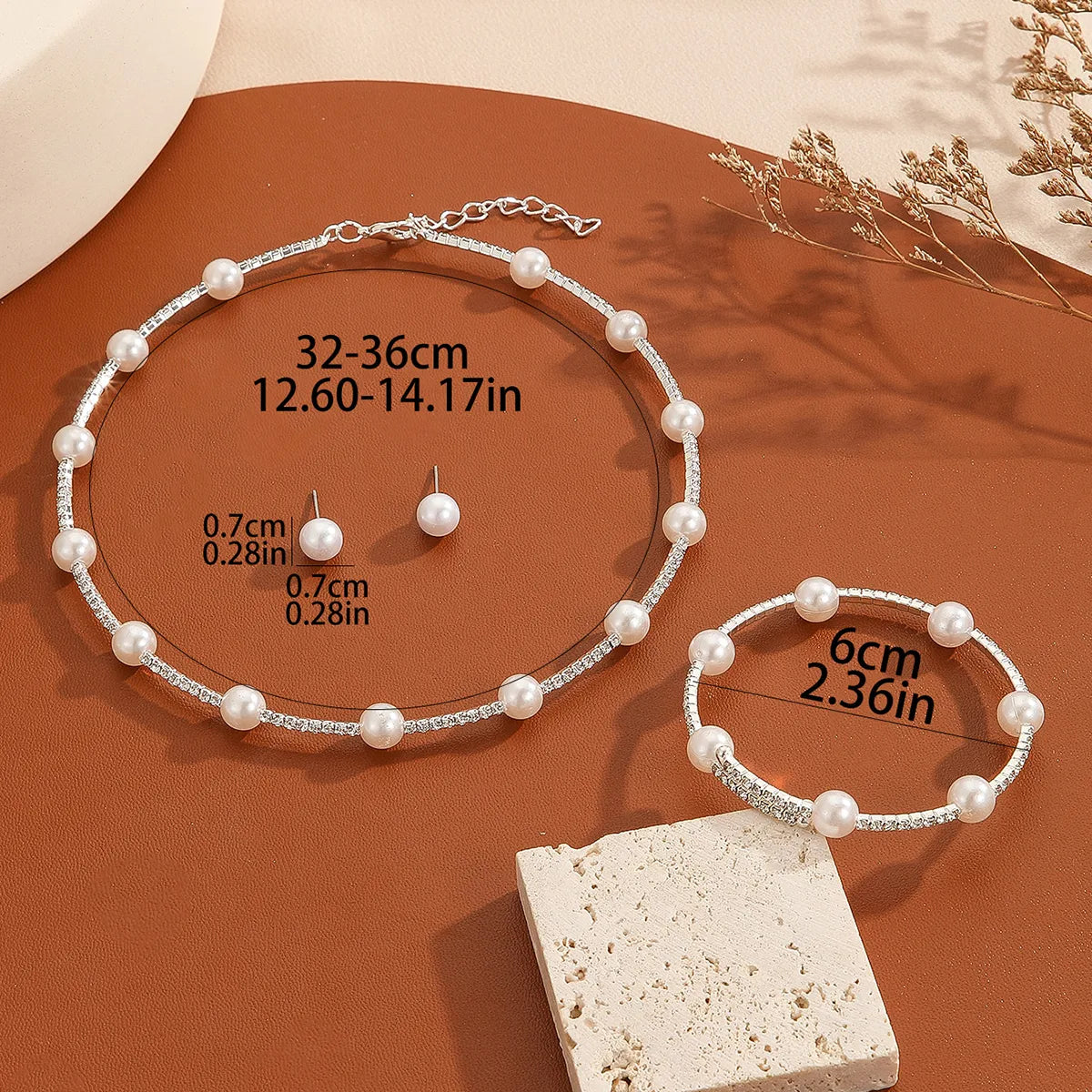 Copper Inlay Round Pearl Zircon Jewelry Set