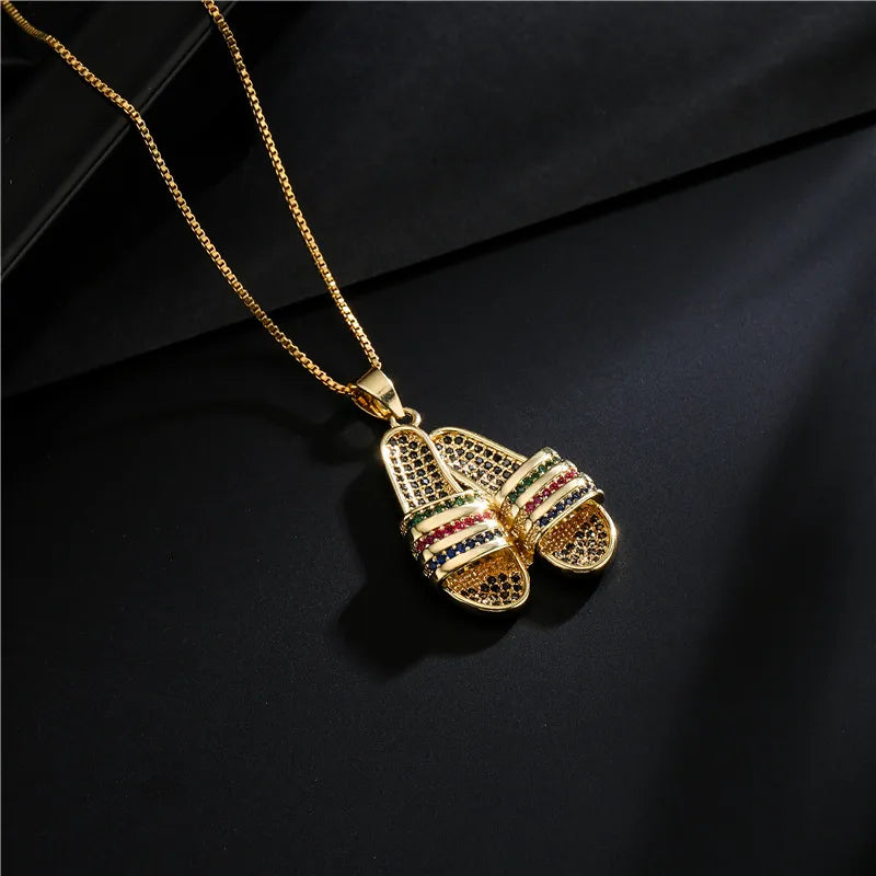 Copper Inlay Slippers Zircon Pendant Necklace