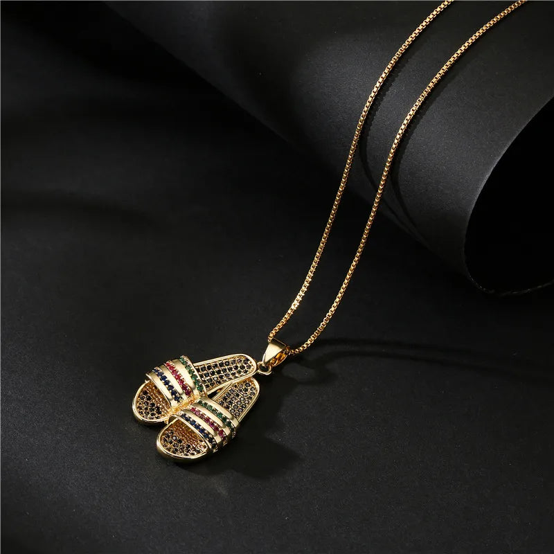 Copper Inlay Slippers Zircon Pendant Necklace