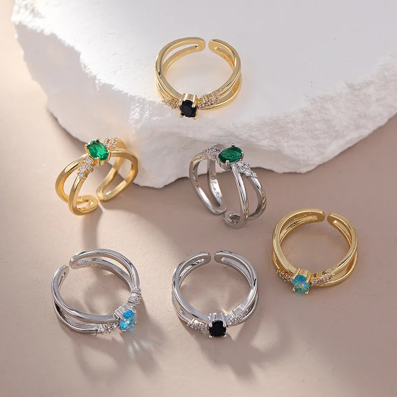 Copper Inlay Solid Color Zircon Rings