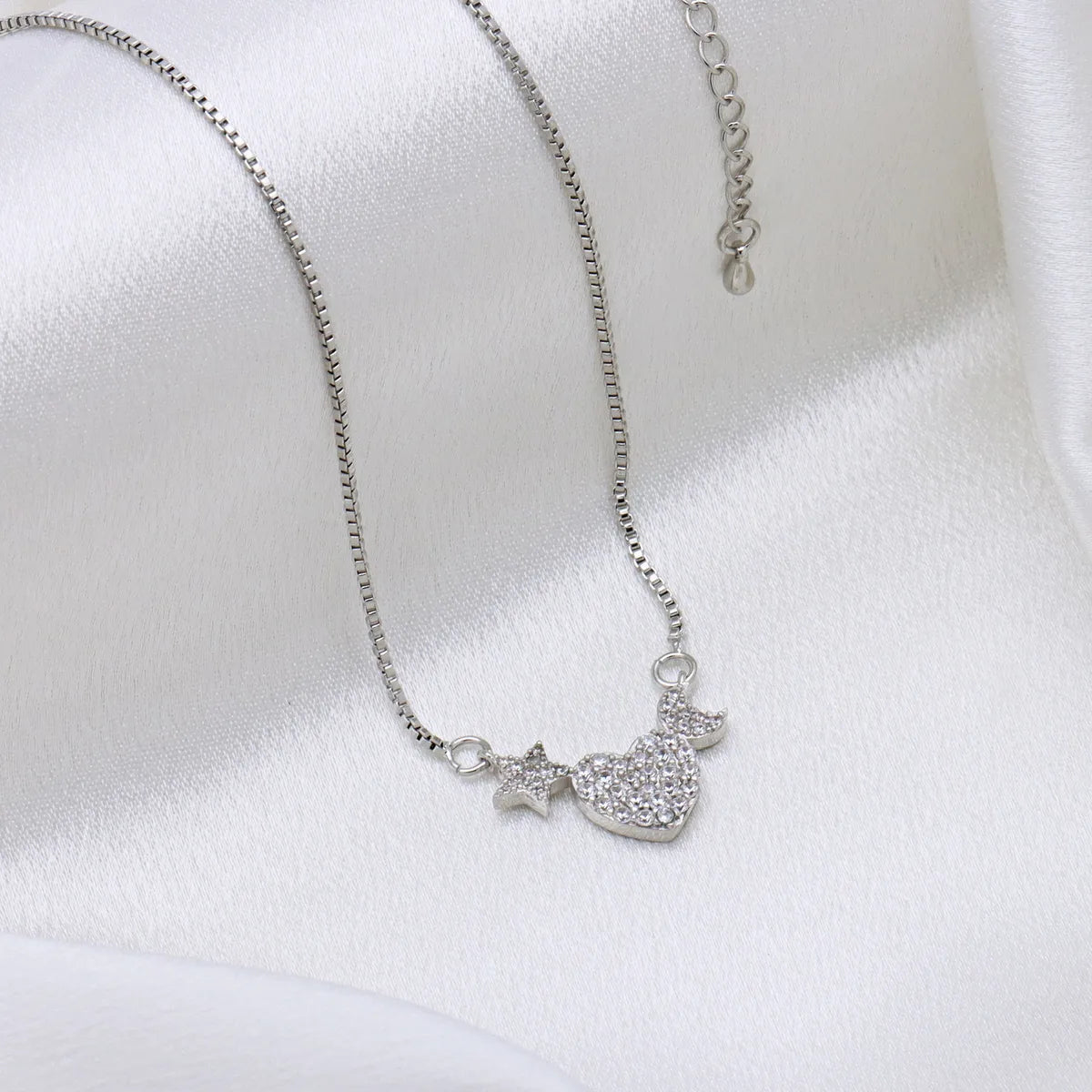 Copper Inlay Star Moon Heart Shape Zircon Pendant Necklace