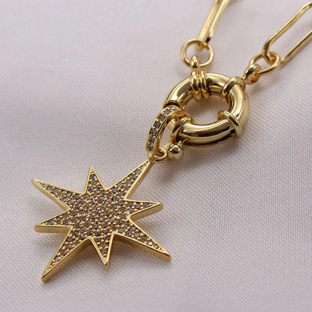 Copper Inlay Sun Star Moon Zircon Pendant Necklace